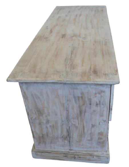 Mobile Porta TV in Legno di Albesia 100x40x50 cm – Finitura Decapata Chiara – Artigianato Indonesiano