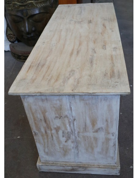 Mobile Porta TV in Legno di Albesia 100x40x50 cm – Finitura Decapata Chiara – Artigianato Indonesiano