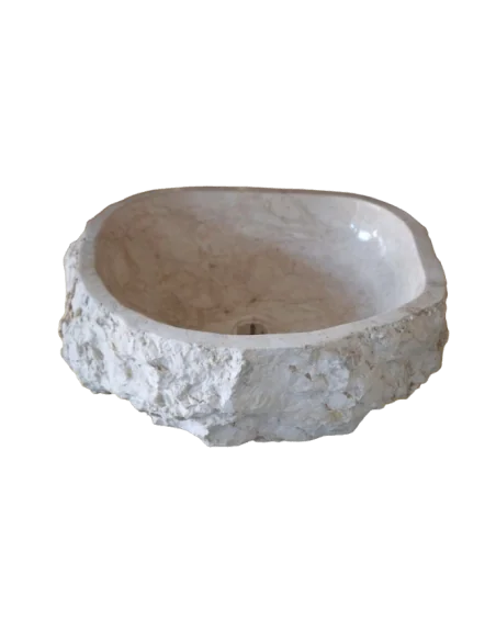 Lavandino in marmo chiaro irregolare cm 50x46x15 lavabo Stone bocciardato