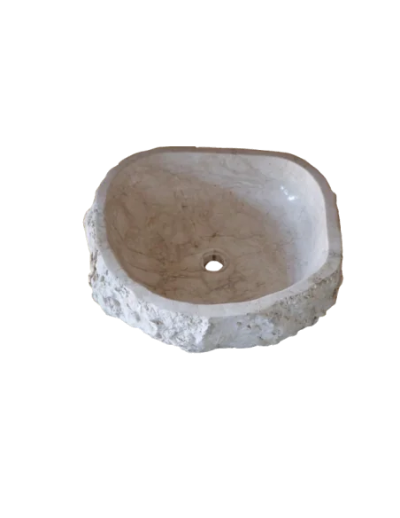Lavandino in marmo chiaro irregolare cm 50x46x15 lavabo Stone bocciardato