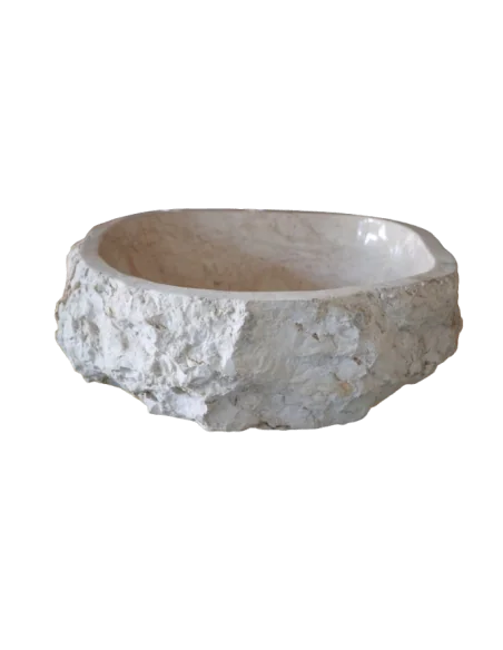 Lavandino in marmo chiaro irregolare cm 50x46x15 lavabo Stone bocciardato