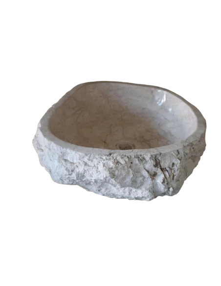 Lavandino in marmo chiaro irregolare cm 50x46x15 lavabo Stone bocciardato