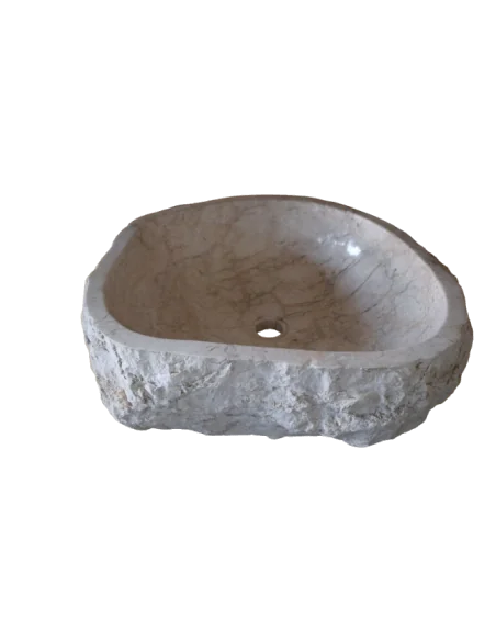 Lavandino in marmo chiaro irregolare cm 50x46x15 lavabo Stone bocciardato