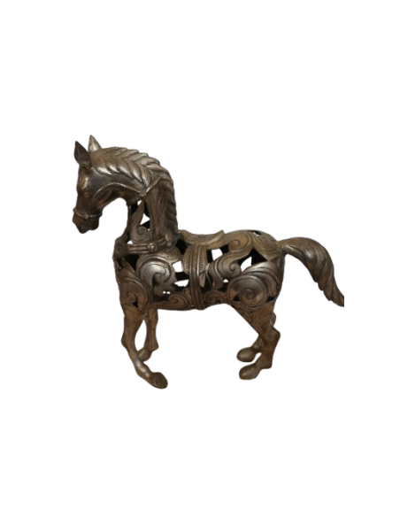 Scultura Cavallo in Metallo Intarsiato – Artigianato Indonesiano – 40x14x39 cm