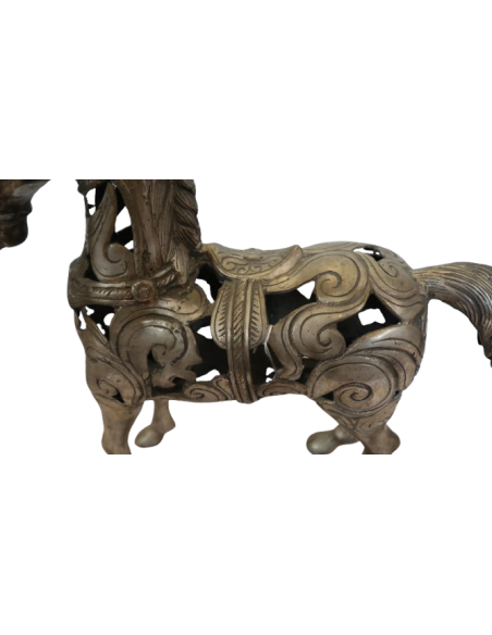 Scultura Cavallo in Metallo Intarsiato – Artigianato Indonesiano – 40x14x39 cm