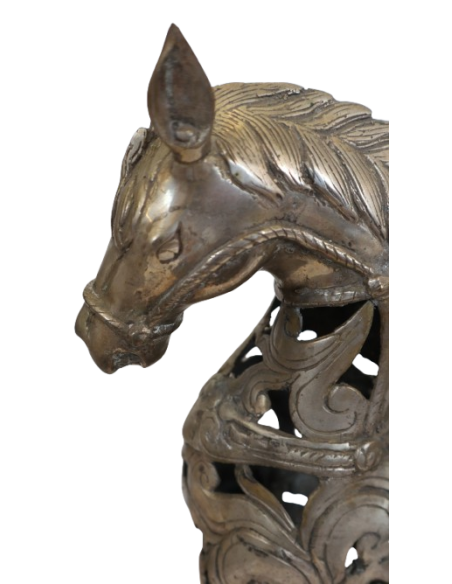 Scultura Cavallo in Metallo Intarsiato – Artigianato Indonesiano – 40x14x39 cm