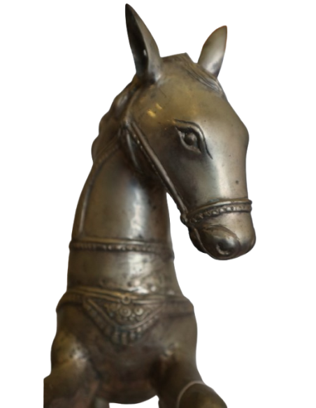 Scultura Cavallo Impennato in Metallo Intarsiato – 55 cm – Artigianato Indonesiano