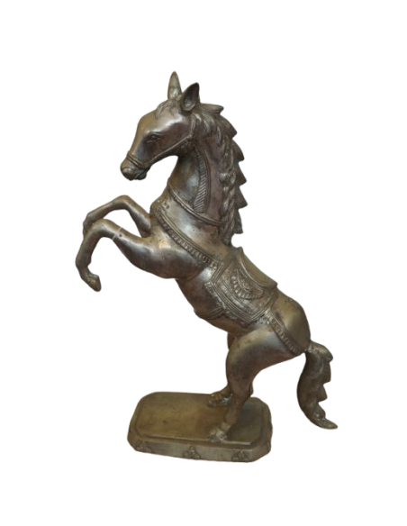 Scultura Cavallo Impennato in Metallo Intarsiato – 55 cm – Artigianato Indonesiano