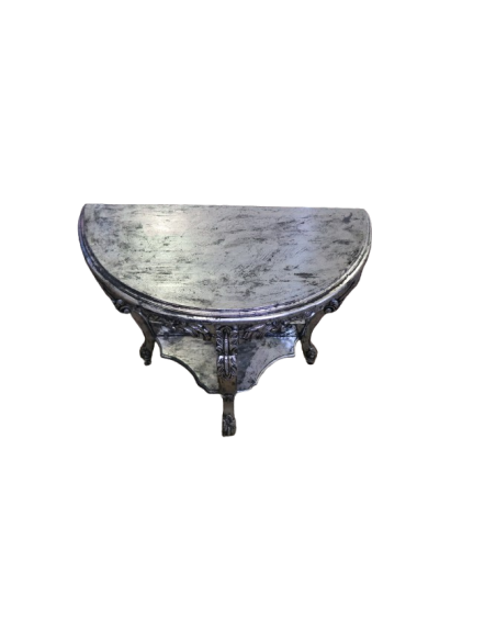 Consolle Barocca in Legno con Finitura Foglia Argento – 82x40x79h – Realizzata a Mano in Indonesia