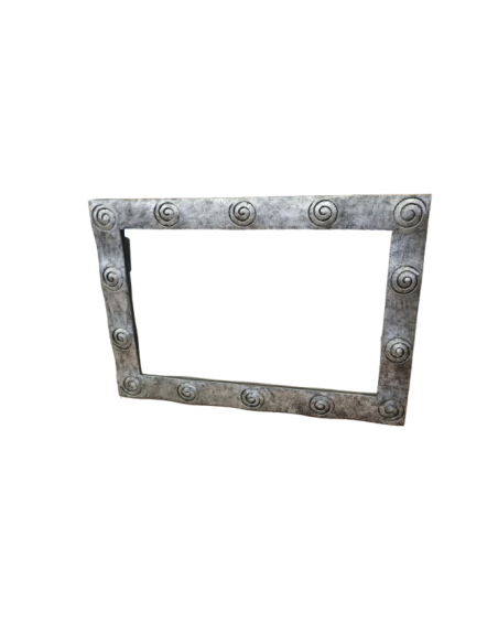 Specchio Barocco in Legno con Finitura Foglia Argento – 100x70 cm – Cornice Intarsiata a Mano – Artigianale Indonesia