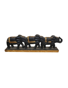 Scultura Trittico di Elefanti in Legno Massello –...