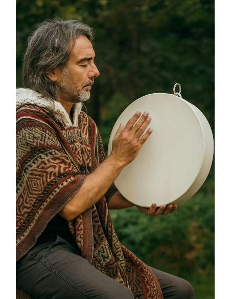 Tamburo Oceanico in Pelle Ø30 cm Realizzato a Mano in Indonesia – Strumento Etnico per Meditazione, Yoga e Arredo Es