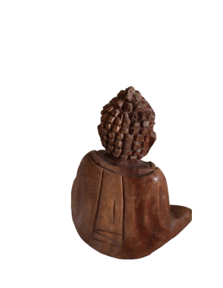 Statua Buddha in Legno di Suar 16 cm – Scultura Etno Chic Artigianale Indonesiana
