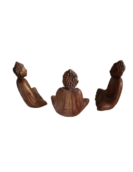 Statua Buddha in Legno di Suar 16 cm – Scultura Etno Chic Artigianale Indonesiana