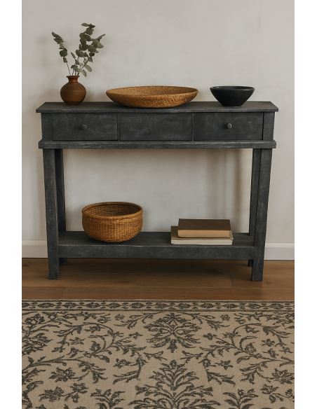 Consolle in Legno di Albesia 100x25x80 cm – Artigianale dall’Indonesia | Stile Vintage Esotico