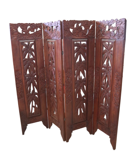 Paravento in Legno Teak Intagliato a Mano da 160x150h – Stile Etnico Balinese