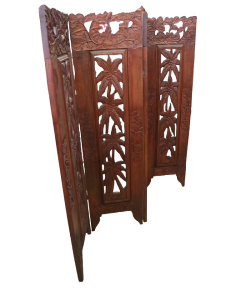 Paravento in Legno Teak Intagliato a Mano da 160x150h – Stile Etnico Balinese