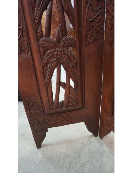 Paravento in Legno Teak Intagliato a Mano da 160x150h – Stile Etnico Balinese