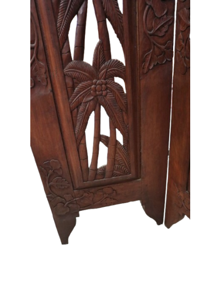 Paravento in Legno Teak Intagliato a Mano da 160x150h – Stile Etnico Balinese