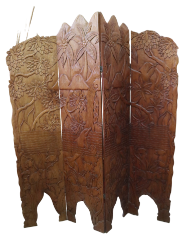 Paravento in Legno di Teak Intagliato a Mano...