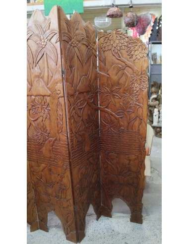 Paravento in Legno di Teak Intagliato a Mano...