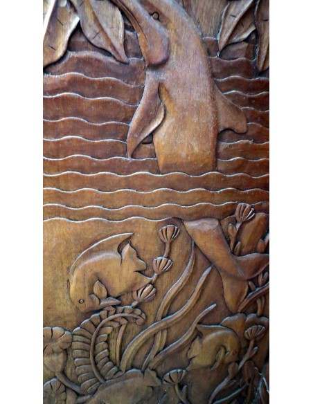 Paravento in Legno di Teak Intagliato a Mano con Motivo Floreale e Uccelli – 152x2.5x169h – Fatto a Mano in Indonesia