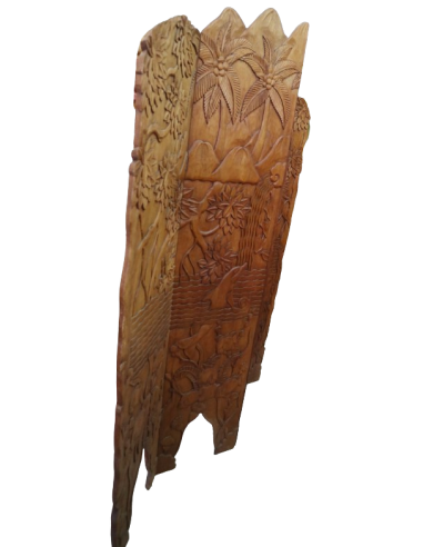 Paravento in Legno di Teak Intagliato a Mano...