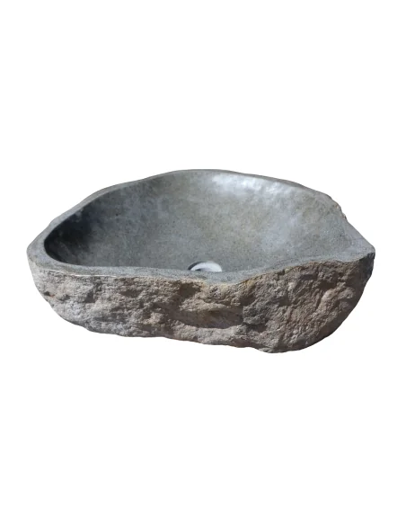 Lavandino da appoggio in pietra naturale di fiume - Fatto a mano in Indonesia 54x48x15 cm