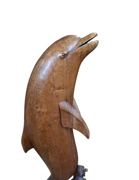 Scultura Delfino in Legno di Teak Massello – 98 cm – Intagliata a Mano in Indonesia