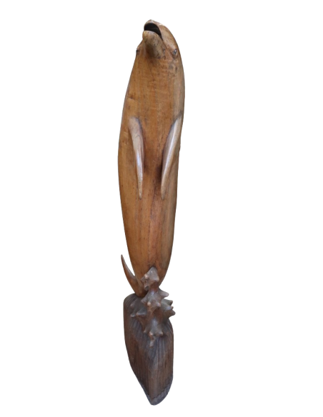 Scultura Delfino in Legno di Teak Massello – 98 cm – Intagliata a Mano in Indonesia