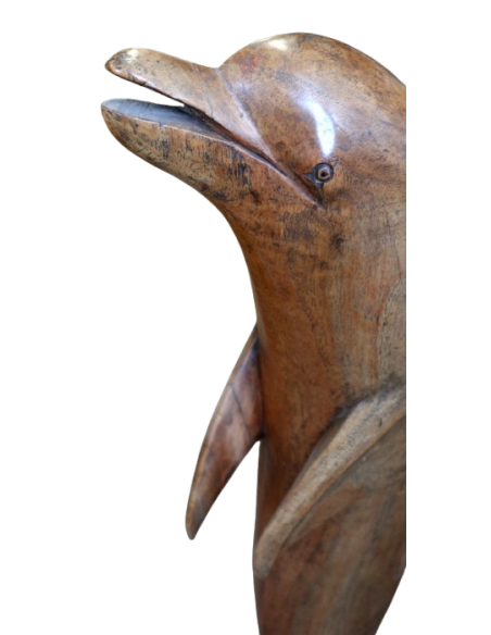 Scultura Delfino in Legno di Teak Massello – 98 cm – Intagliata a Mano in Indonesia