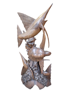 Scultura Marina in Teak Massello – Marlin e Tartaruga... 2