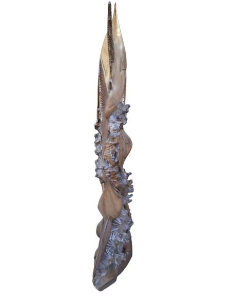 Scultura Marina in Teak Massello – Marlin e Tartaruga Intagliati a Mano (100x50x15 cm)