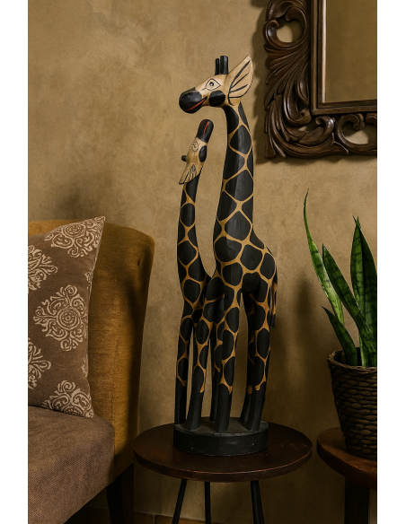 Statua in Legno Giraffa Mamma e Cucciolo 100 cm – Artigianato Etico Indonesiano