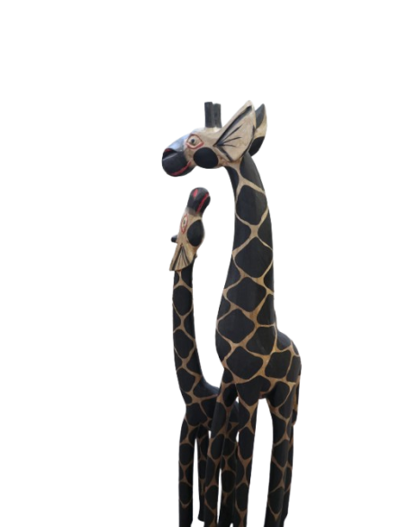 Statua in Legno Giraffa Mamma e Cucciolo 100 cm – Artigianato Etico Indonesiano