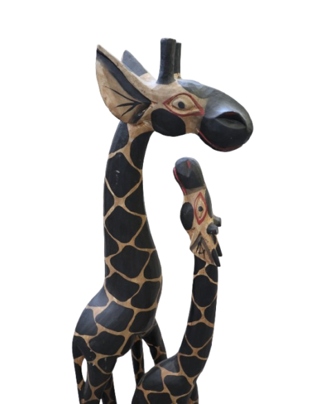 Statua in Legno Giraffa Mamma e Cucciolo 100 cm – Artigianato Etico Indonesiano