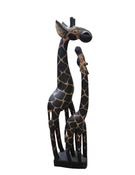 Statua in Legno Giraffa Mamma e Cucciolo 100 cm – Artigianato Etico Indonesiano