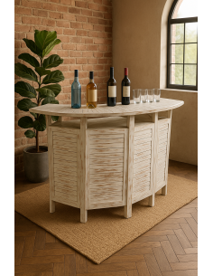 Mobile Bar Curvo Richiudibile in Legno di Teak Decapato –...