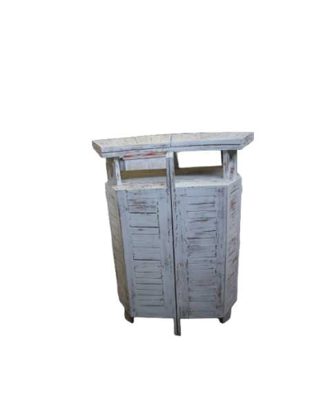 Mobile Bar Curvo Richiudibile in Legno di Teak Decapato – Fatto a Mano in Indonesia – 175x42x107 cm Aperto / 96x50 cm Chiuso