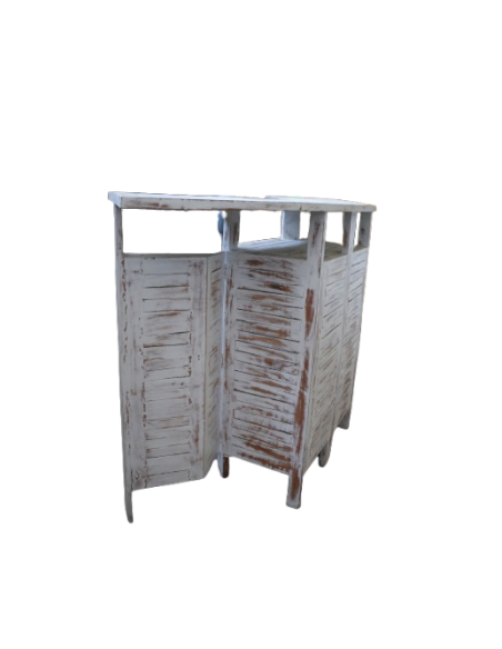 Mobile Bar Curvo Richiudibile in Legno di Teak Decapato – Fatto a Mano in Indonesia – 175x42x107 cm Aperto / 96x50 cm Chiuso