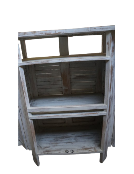 Mobile Bar Curvo Richiudibile in Legno di Teak Decapato – Fatto a Mano in Indonesia – 175x42x107 cm Aperto / 96x50 cm Chiuso