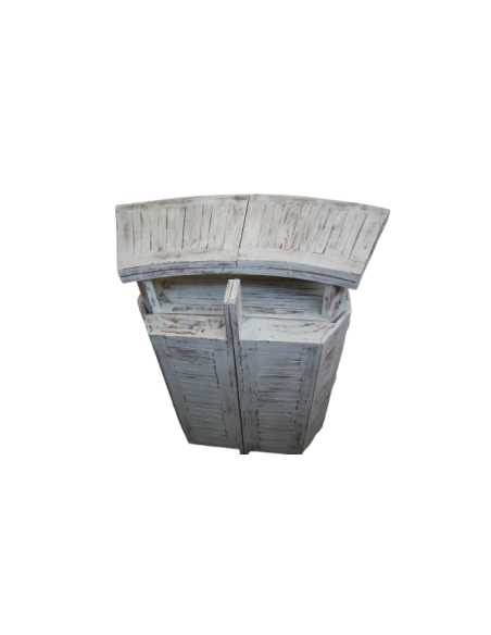 Mobile Bar Curvo Richiudibile in Legno di Teak Decapato – Fatto a Mano in Indonesia – 175x42x107 cm Aperto / 96x50 cm Chiuso