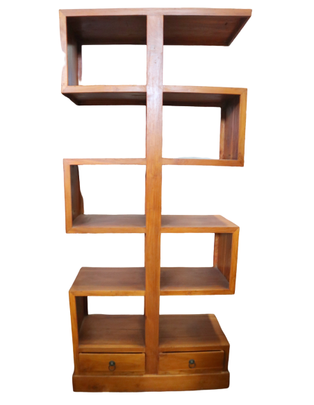 Libreria artigianale in legno massello di teak 80x35x180 cm – Stile moderno etnico