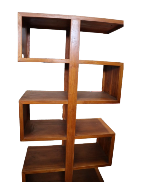 Libreria artigianale in legno massello di teak 80x35x180 cm – Stile moderno etnico