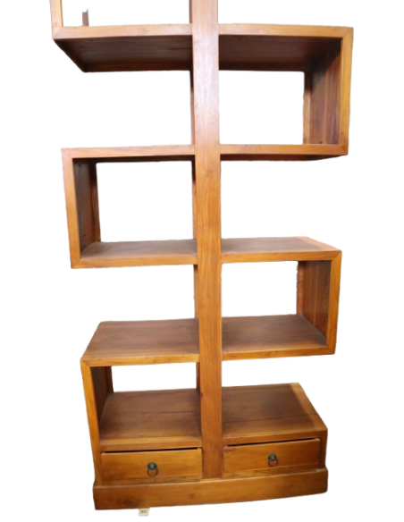 Libreria artigianale in legno massello di teak 80x35x180 cm – Stile moderno etnico