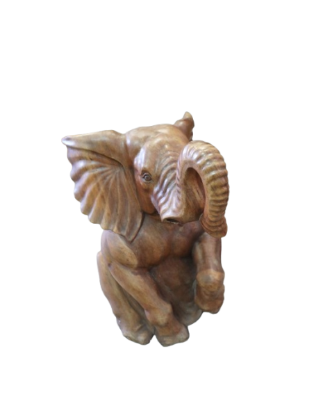 Elefante in Teak Massello Scolpito a Mano – 40x52x60h cm – Arte Artigianale Indonesiana