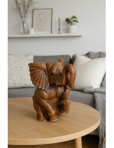 Elefante in Teak Massello Scolpito a Mano – 40x52x60h cm...