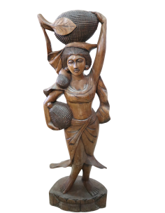 Statua in Teak Massello – Donna Indonesiana con Frutti –... 2