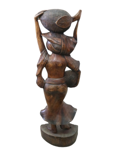Statua in Teak Massello – Donna Indonesiana con...
