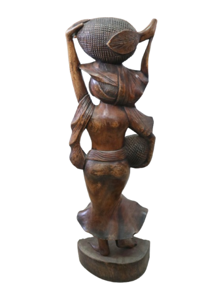 Statua in Teak Massello – Donna Indonesiana con Frutti – H100 cm